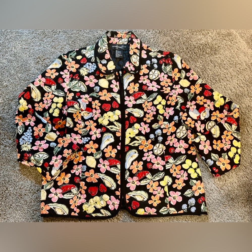 Requirements Women’s Quilted Jacket with floral and fruit print L